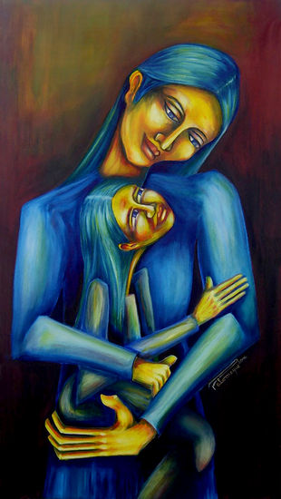 Madre e Hija Oil Canvas Figure Painting