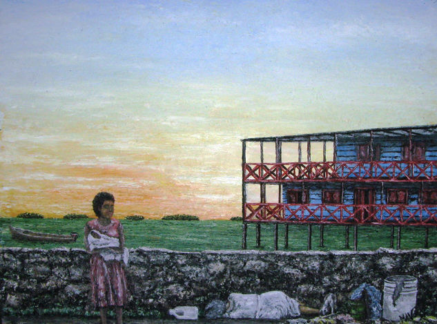 Mujer con niño ahojado. Oil Canvas Landscaping