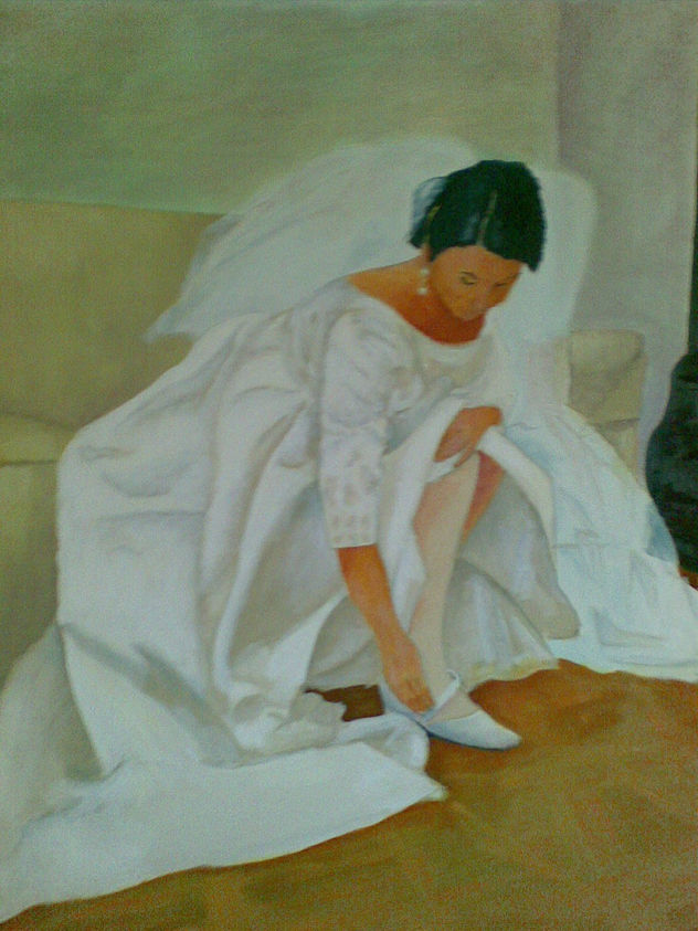 Novia atándose el zapato