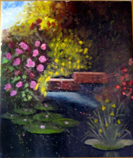 ESTANQUE CON ROSAL Oil Canvas Landscaping