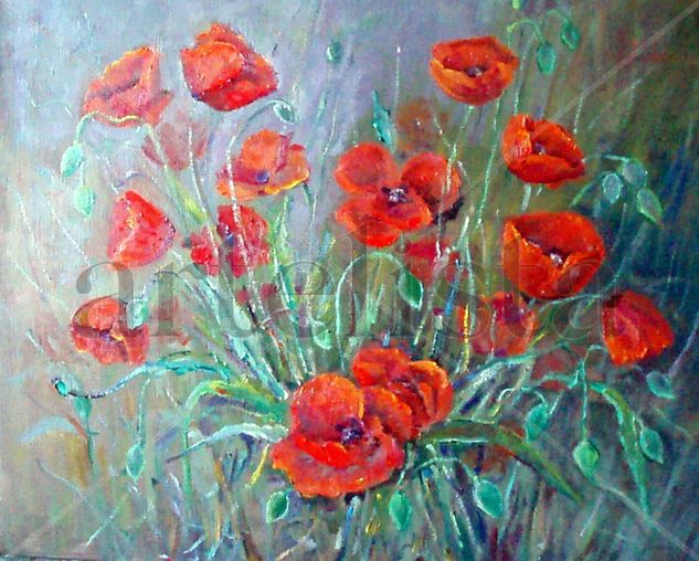 amapolas Oil Paper Floral Painting