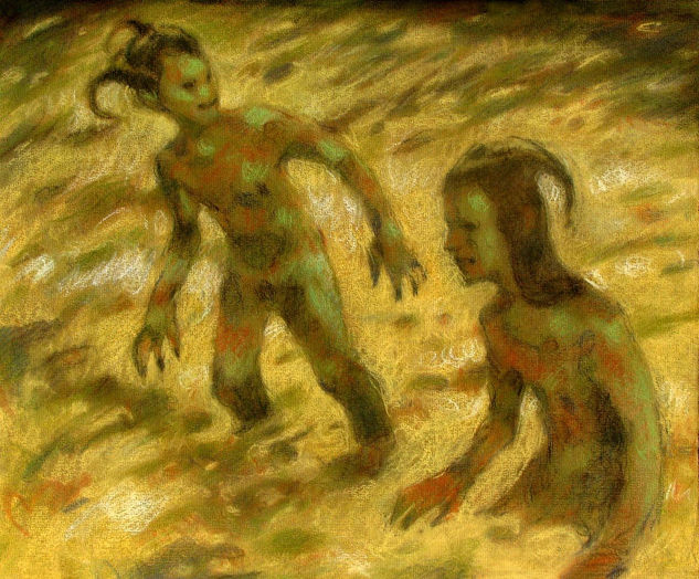 Bañistas Pastel Paper Figure Painting