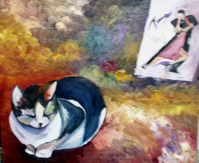 gato bailando tango Oil Canvas Animals