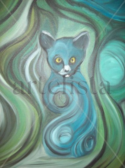 el gato azul Oil Canvas Animals