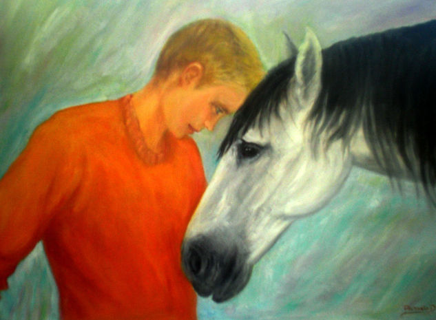 mi caballo y yo Óleo Lienzo Retrato