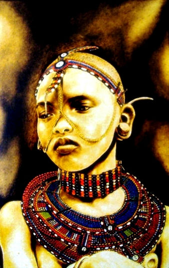 MUCHACHA MASAI Mixed media Panel Portrait