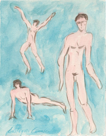 Muchachos realizando gimnasia Watercolour Paper Figure Painting