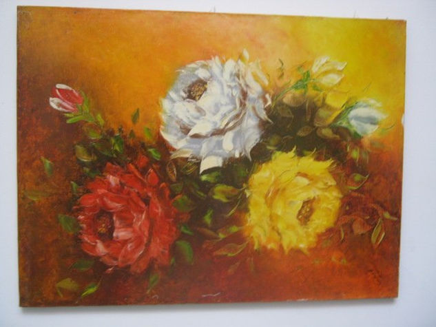 TRES ROSAS Oil Canvas Floral Painting