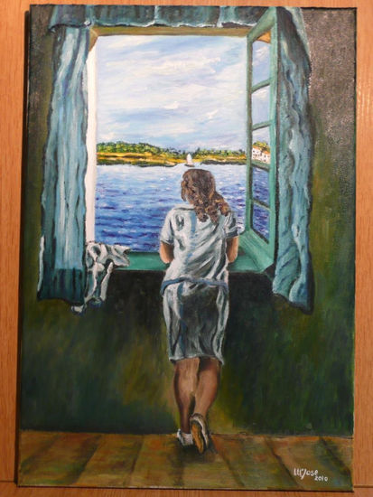 muchacha en la ventana Oil Canvas Portrait