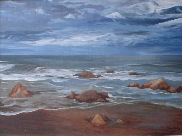 Tormenta en la Playa Oil Canvas Marine Painting