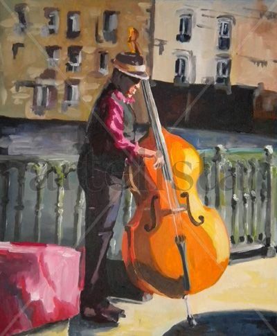 TOCANDO EN EL PUENTE Acrylic Panel Figure Painting