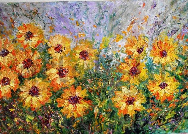 CAMPO DE MARGARITAS SILVESTRES Oil Panel Floral Painting