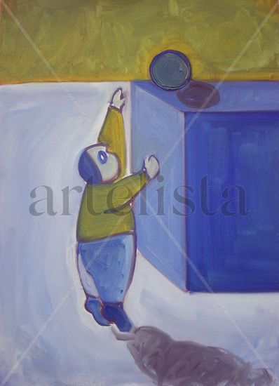 La pilota blava/La pelota azul Oil Canvas Figure Painting