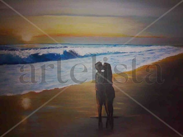 Amor en la playa Acrylic Canvas Landscaping