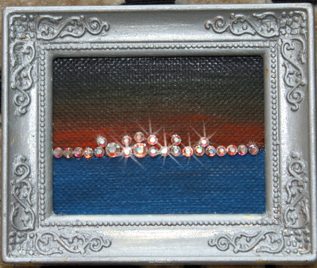 Miniature Sunset Oil Canvas Marine Painting