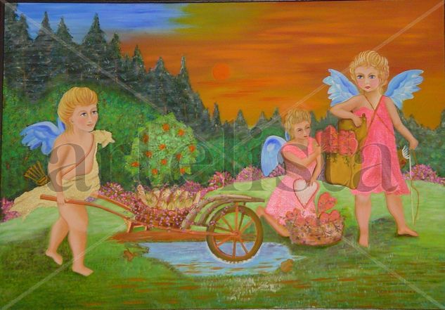 Amor con Pan y cebolla Oil Canvas Figure Painting