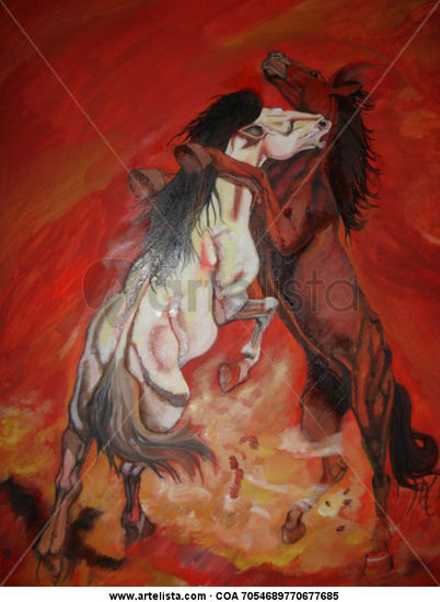 Caballos que se pelean Oil Canvas Animals