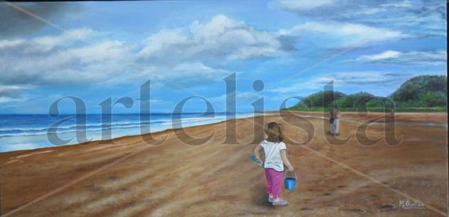 Inés juega en la playa Oil Canvas Landscaping