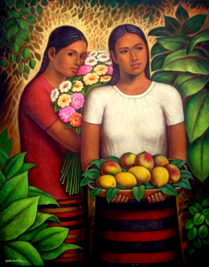 Mangos y flores Oil Canvas Figure Painting