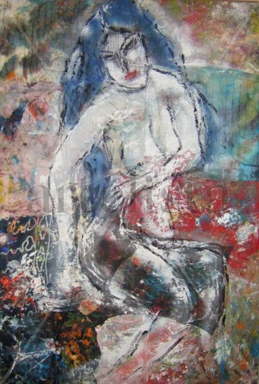 El Amor Mixed media Canvas Figure Painting