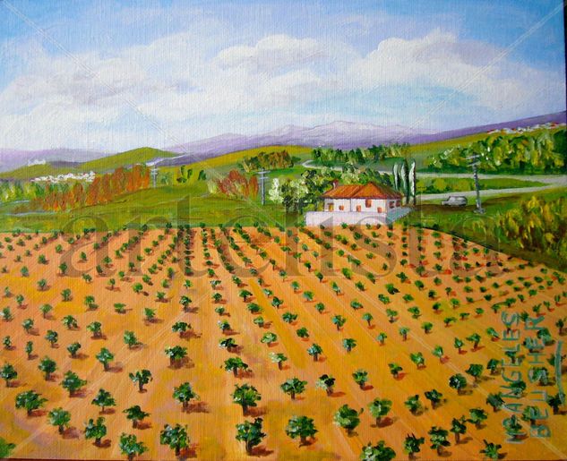 Campo de vides Óleo Tabla Paisaje