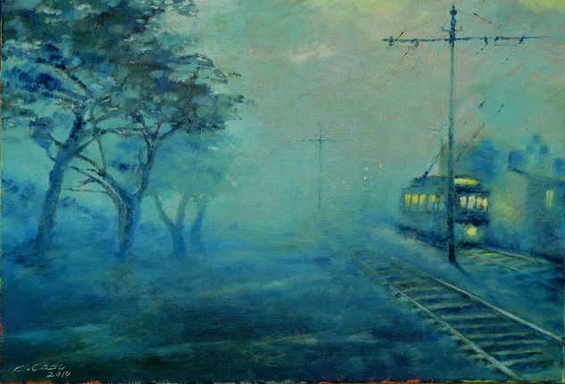 Tranvía en la niebla II Oil Canvas Landscaping