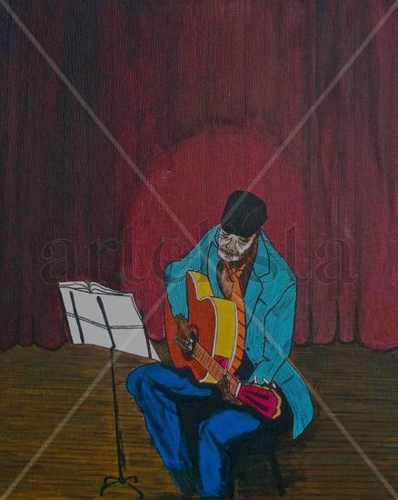 El viejo y la guitarra Acrylic Canvas Figure Painting