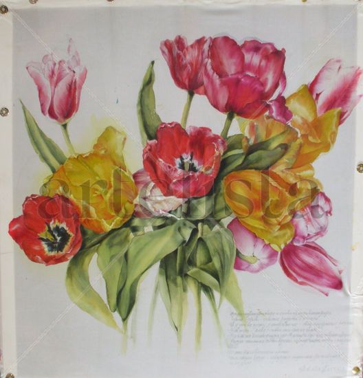 Tulipanes de Amsterdam.(acabado) Ink Textile Floral Painting