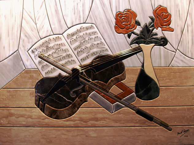 Bodegón de violín con partitura original