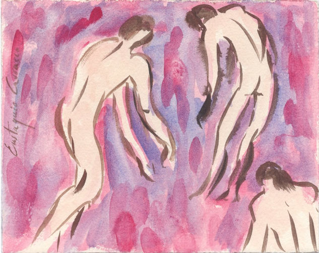 Muchachos buscando objeto predido Watercolour Paper Nude Paintings