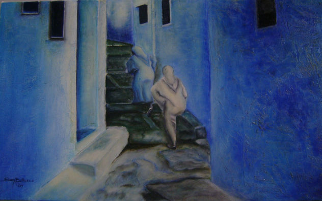 callejuela de pueblo azul