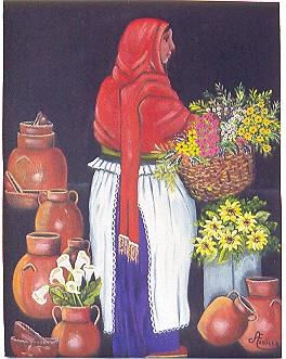 VENDEDORA DE FLORES Oil Canvas Figure Painting