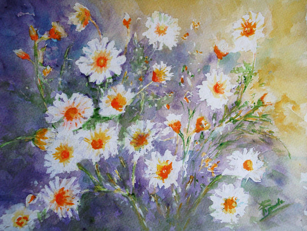 UN  GRUPO  DE MARGARITAS Watercolour Paper Floral Painting