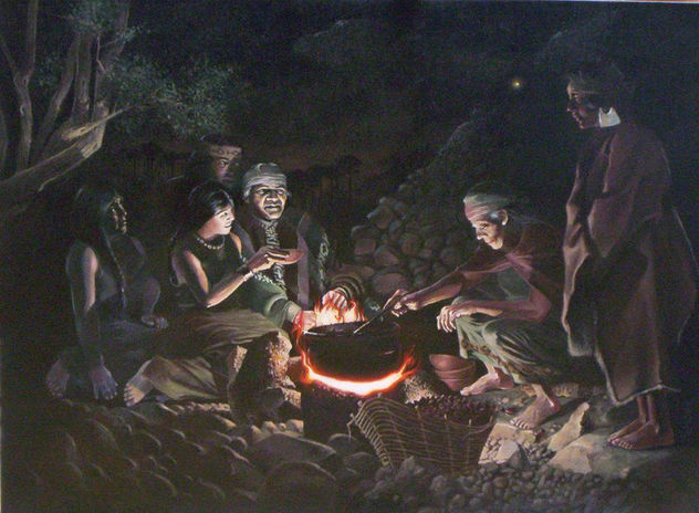 huarpes cocinando piñones