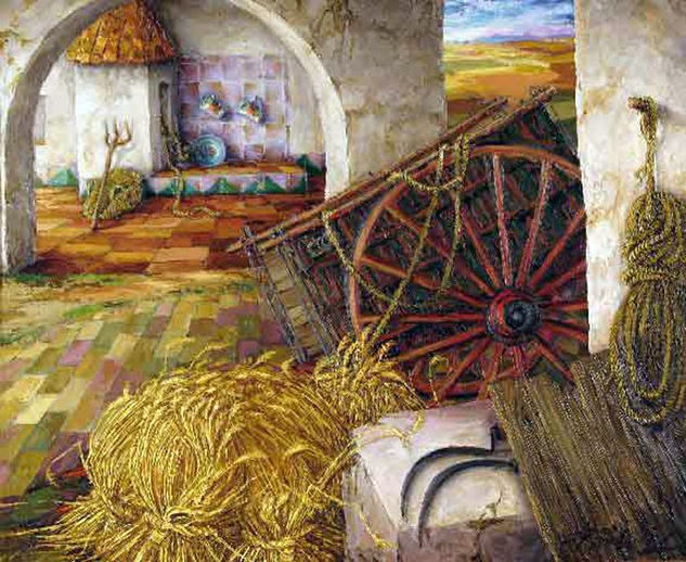 La gavillas y el carro Oil Canvas Landscaping