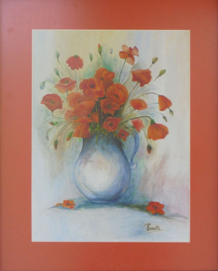 Jarrón de Amapolas Oil Paper Floral Painting