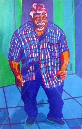 El bailador de la calle Obispo quiere un disco del Cubadisco / The dancer of Obispo street wants a disc from Cubadisco. Acrylic Canvas Portrait