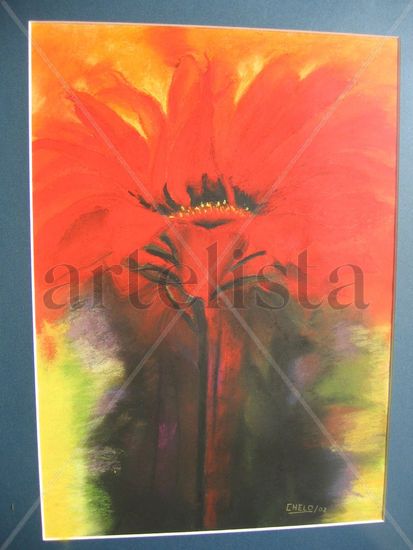 FLOR ROJA Pastel Card Floral Painting