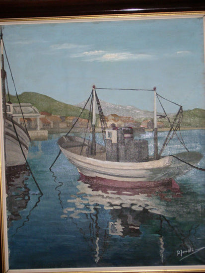 Marina con Pesquero Oil Canvas Landscaping