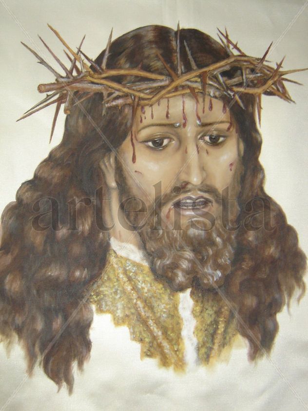 Rostro de Cristo. Pintura sobre raso. Por encargo
