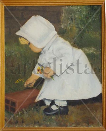 La niña de rosa Oil Canvas Figure Painting