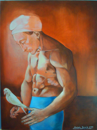 Hombre con paloma Oil Canvas Figure Painting