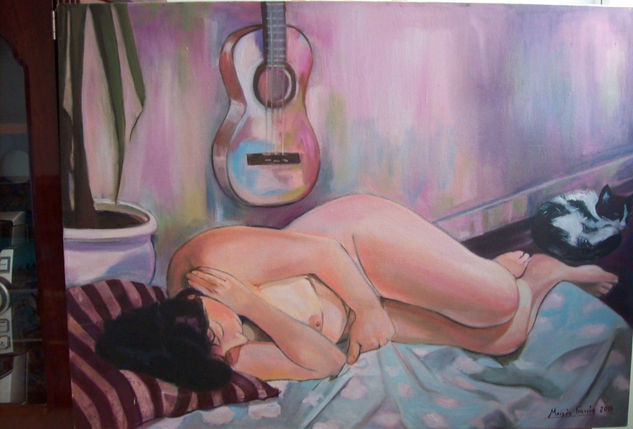 Mujer con guitarra Oil Canvas Figure Painting