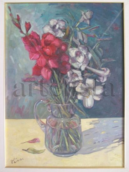 Jarra con Flores Oil Canvas Landscaping