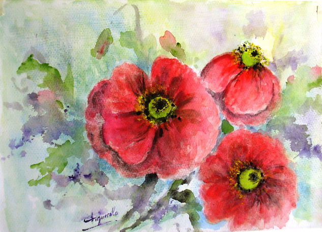 TRIO DE AMAPOLAS Watercolour Paper Floral Painting