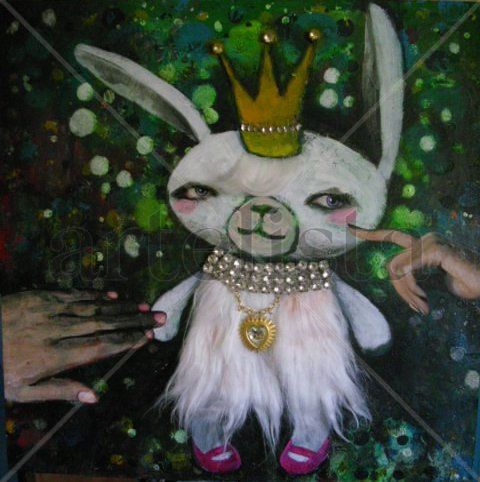 Lady Rabbit Acrylic Panel Figure Painting