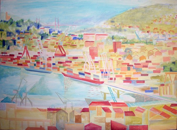 27 Ángeles de hierro en el puerto Acrylic Canvas Landscaping