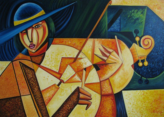 Mujer con violín Oil Canvas Figure Painting