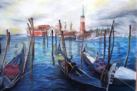 Góndolas en Venecia Pastel Papel Paisaje