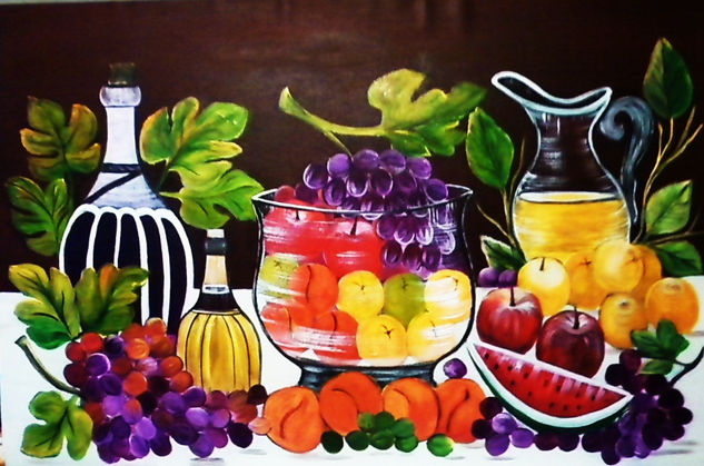 Bodegon  con fuente de cristal Oil Canvas Still Life Paintings